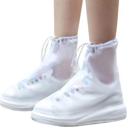 NIYANETAIL Rain Boots Shoe Covers Waterproof for Men Women Shoe Protectors with Zipper Silicone White Boots Shoe Cover