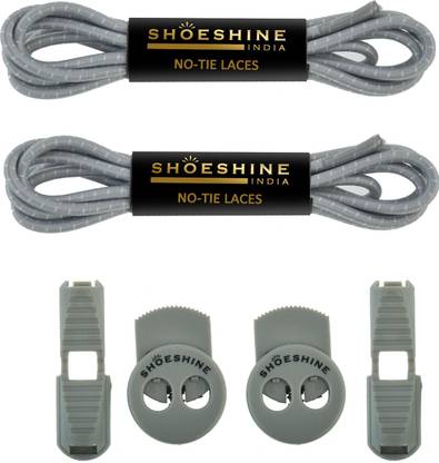 SHOESHINE Round Elastic No-Tie Shoelaces for Sneakers & sport shoes (Cool Grey-White Dot) Shoe Lace