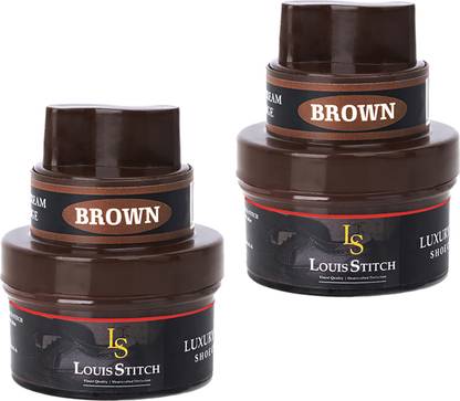 LOUIS STITCH Brown Shoe Cream with Applicator For Leather items (Color_Brown_Pack of 2) Leather, Patent Leather, Synthetic Leather Shoe Cleaner