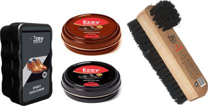 Ezey Wax Shoe polish (Black/Brown)+Twin Shoe Brush+Speedy Shoe Shiner Synthetic Leather, Leather, Patent Leather, Synthetic Leather Shoe Wax Polish
