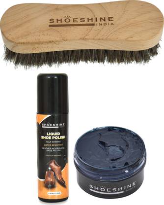 SHOESHINE Navy Blue shoe cream with Neutral shoe polish and Brush Leather, Synthetic Leather Shoe Cream