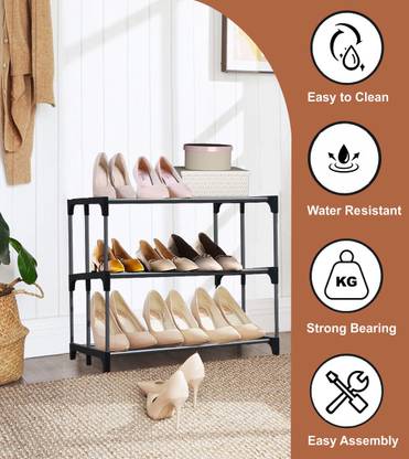 BHIMADA 3 Layer Shoe Rack Shelf Metal Collapsible Shoe Stand