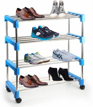 Inkart Multi-Purpose Standing Home Organizer Stackable Steel Shoe(4 Tier,BLUE) Metal Collapsible Shoe Stand (4 Shelves, Pre-assembled) Metal, Plastic Shoe Stand