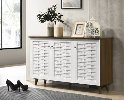 DeckUp Bei 3-Door Walnut & White Engineered Wood Shoe Rack