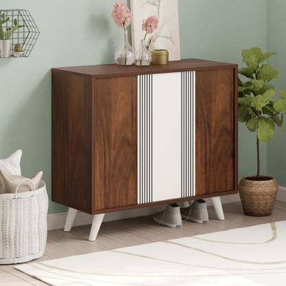 BLUEWUD Cylvie Dual Tone 2 Doors Shoe Stand Organizer with Handleless/Push to Open Engineered Wood Shoe Rack