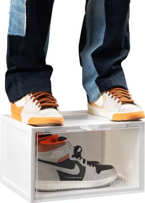 SNEAKARE Side Drop Shoe Rack & Storage Box for Office/Home, Shoe Storage Box For Sneakers Plastic Collapsible Shoe Stand