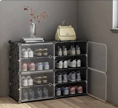 Sasimo 8-Shelf-4-Door Plastic Cubort Shoe Rack Plastic Collapsible Shoe Stand