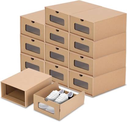 SIRIDHI 6 Pcs Eco-Friendly Cardboard Shoe Storage Boxes, Stack able Shoes Box with Lids Engineered Wood Collapsible Shoe Stand