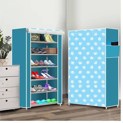 ZENVEXYO 6 Shelf Foldable Collapsible ShoeRack Plastic Collapsible Shoe Stand