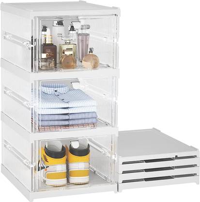 HOUSE OF QUIRK 3 Layer Plastic Storage Bins with Lids - Shoe Storage Shoe Organizer Plastic Shoe Rack