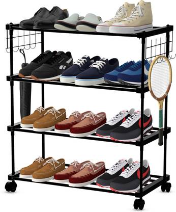 LEOPAX High Density 4-Tier Iron Shoe Organizer Rack | Heavy Duty Shoe Cabinet | Metal Shoe Stand