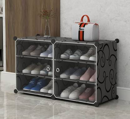 Sasimo 6-Shelf-2-Door Plastic Cubort Shoe Rack Plastic Collapsible Shoe Stand