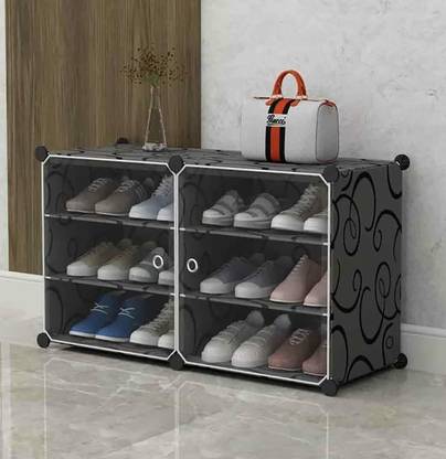 Sasimo 6-Shelf-2-Door Plastic Cubort Shoe Rack Plastic Collapsible Shoe Stand