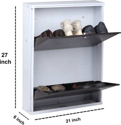 Jaimini White Brown Shoe Rack with Lock & Key (Wall-Mount Do It by Yourself) Metal Shoe Rack