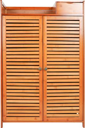 Naayaab Craft Bamboo Freestanding Shoe Cabinet with Doors, 7-Tier Shoe Storage Cabinet Shelf Bamboo Shoe Rack