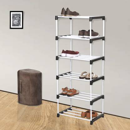 Reom Enterprise 6 Shelves Multipurpose metal pipe Rack( Heavy metal Pipe ),Book Shelf, Metal Collapsible Shoe Stand