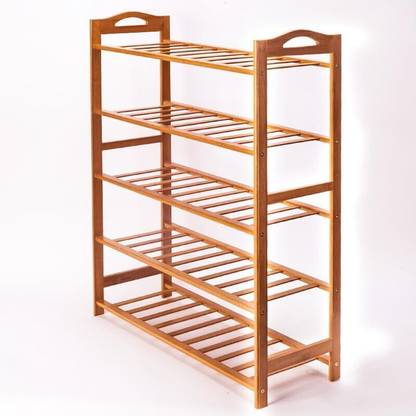 KriShyam ® 5-Tier Free Standing Shoe Racks,Stackable Durable Shoe Shelf Shoe Organizer Bamboo Collapsible Shoe Stand