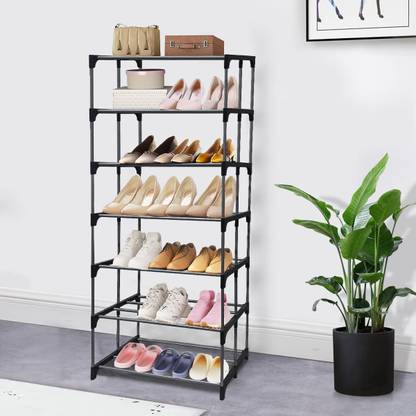 Philoshop Space-Saving 7-Tier Metal Open Shoe Rack Metal Collapsible Shoe Stand