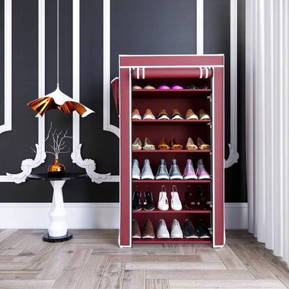 TURBOMAX Portable Storage Free Standing Shoe Organizer with Non-Woven Fabric Cover Metal Collapsible Shoe Stand