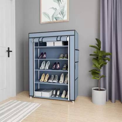 JR Creation 5 Layer Multipurpose Folding Shoes Rack Cabinet with Wardrobe Cover { Red} Plastic Shoe Stand