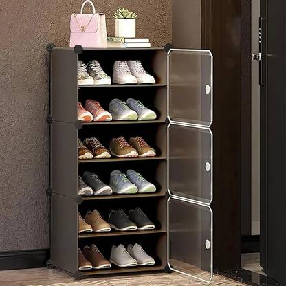 PYXBE 6-Shelf-3-Door Plastic Shoe Rack For Home Kids Shoe Stand Organizer Collapsible Plastic Shoe Rack