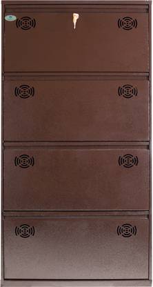 HumaFur 4 Door 28 Inches Wide Single Decker Wall Mounted With Central Locking System Metal Shoe Rack