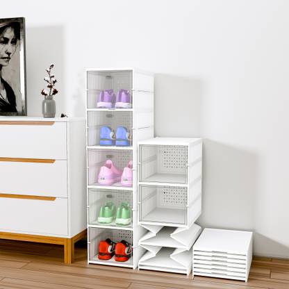 HOMESTIC by Kuber Industries (5-Layer) Foldable Storage Rack for Shoe, Slippers & Books | White Plastic Collapsible Shoe Stand
