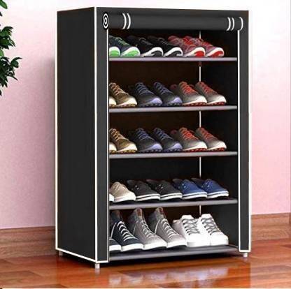 KOnlineShop Collapsible Plastic Book/Shoe/Clothes Rack With Cover For Anywhere Use Plastic Collapsible Shoe Stand