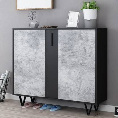 NG Decor Shoe Cabinet Grey & Black Shoe Organizer with Doors Shelves Drawer in Small Engineered Wood Shoe Rack