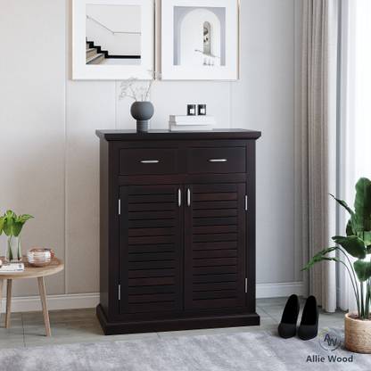 Cherry Wood Solid Sheesham Wood Shoe Rack with Drawer (Dark Walnut Finish) Solid Wood Shoe Rack