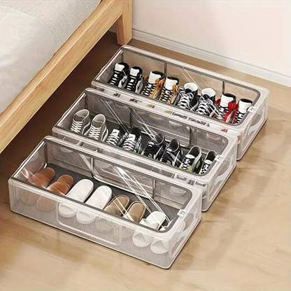 ARJ Foldable Shoe Box Under Bed Storage Organizer, Storage Container with Handle Plastic Shoe Rack