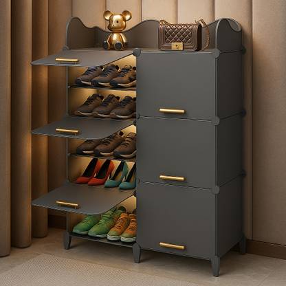 Sasimo 12-Shelf-6-Door Plastic Cubort Shoe Rack Plastic Collapsible Shoe Stand