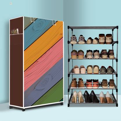MEZIRE 5 Tier Foldable Shoe Rack – Space Saver, Universal for Entry, Bedroom & Balcony Metal, Plastic Shoe Stand