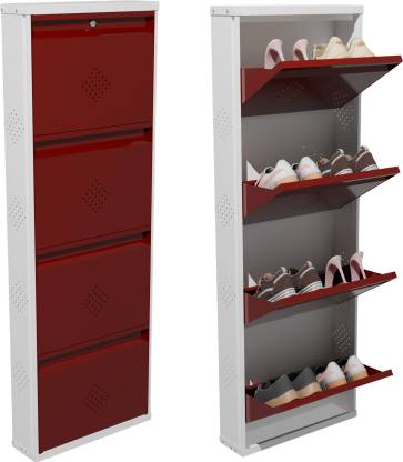 KRUGER 4 Door 21x58x5.5 inch 8 to 12 Shoe Capacity Wall Mounted Centralised Lock Metal Shoe Rack