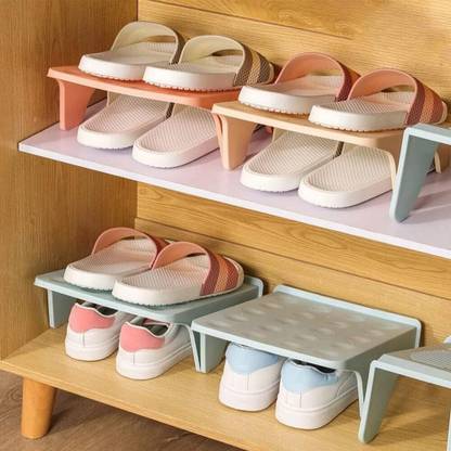EERAV Double Layer Free Standing Shoe Slipper Stacker Shelf (SET OF 4, MULTICOLOR) Plastic Shoe Rack
