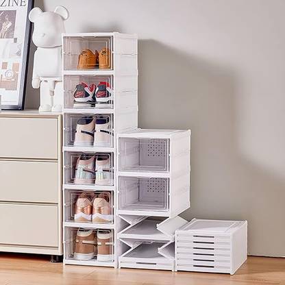 wynyc hoe Box,Drop Front Shoe Box,Clear Plastic Stackable Storage Bins Plastic Shoe Rack