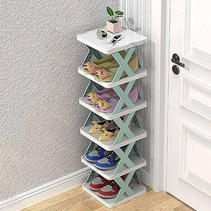 PRANCING UNICORN Folding Shoes Rack For Home Plastic Dynamic Shoe Tower 6 Layer shoe Rack Plastic Collapsible Shoe Stand