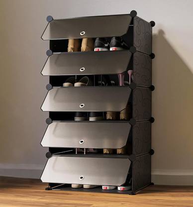 MEVIGO 5-Shelf-5-Door Plastic Cubort Shoe Rack Plastic Collapsible Shoe Stand