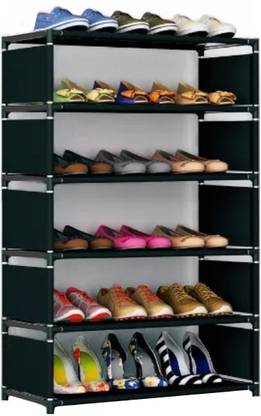 CMerchants Multipurpose Portable 6 LAYER SIDE SHELF SHOE RACK BLACK Metal Collapsible Shoe Stand