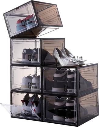 HOUSE OF QUIRK Large Shoe Boxes with Magnetic Door, Clear Stackable Plastic Shoe Containers Plastic Shoe Rack