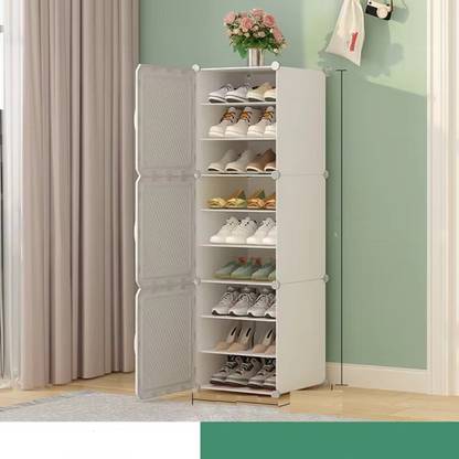 Keekos 9-Shelf-3-Door Plastic Cupboard Shoe Rack Shoe Stand Metal Collapsible Shoe Stand