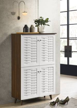 DeckUp Bei 4-Door Walnut & White Engineered Wood Shoe Rack