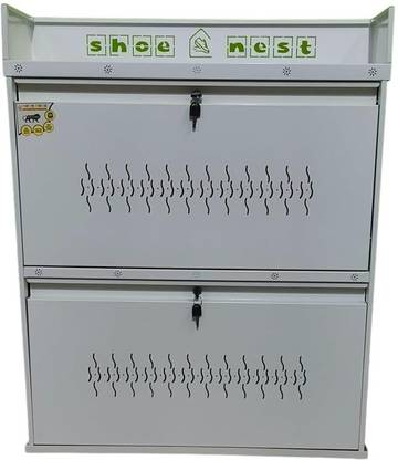 SHOE NEST 2 Door Double Decker Wall Mounted Powder Coated Shoe Rack Metal Shoe Rack