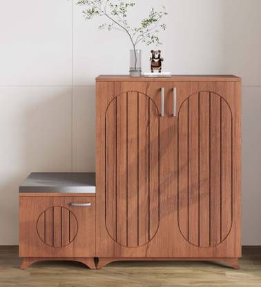 Mintwud from Pepperfry Gladiolus Shoe Racks In Walnut Colour With Seating Engineered Wood Shoe Rack