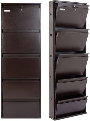 Sleek Silver Space Saving Shoe Organiser Cabinet with 12-15 Pairs Capacity Metal Shoe Rack