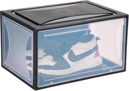 KUBER INDUSTRIES Shoe Box for Storage|Installation Free Shoe Organizer| Black Plastic Shoe Stand