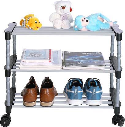 FLIPZON Premium 3 Shelve Smart Shoe Rack/Multipurpose Storage Rack with Wheels Metal Shoe Stand