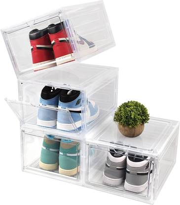 Sampri Plastic Sneaker Containers Bins Portable Storage Organizer Space Saving Foldable Plastic Shoe Rack