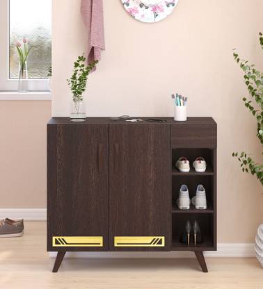 Mintwud from Pepperfry Daisen Wooden Shoe Cabinet/Shoe Rack with 2 Doors Storage For Home Engineered Wood Shoe Rack