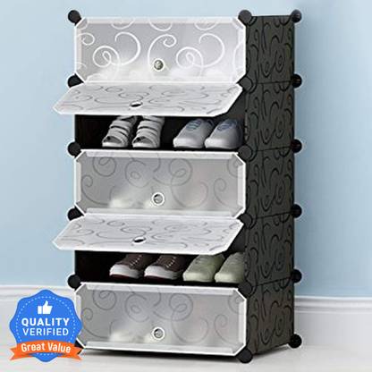 Sasimo Shoe Stand DIY Plastic Shoe Portable Storage Organizer. 5 Cube Shoe Wardrobe. Plastic Collapsible Shoe Stand with Cover for Home/Office Wardrobe Cube Organizer Black (5 Cube Black) Plastic Shoe Stand